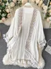 Women's Blouses Dames Chiffon Cardigan Zomer kwastjes Mouw losse jas Vrouw Vintage borduurwerk strandjas boho outswear