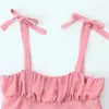 Women's Tanks Bow Pink Crop Top Women Ruched Satin Sleeveless With Straps Backless Sexy Summer Tops Woman 2024 Cute Short