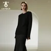 Dames truien lilysilk merino wollen trui voor vrouwen 2024 winter geribbelde spleet manchet crewneck luxe top elegante kleding