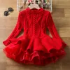 Christmas new girls' long-sleeved knit dress mesh shag skirt