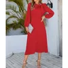 Vestidos casuais 2024 Autumn e inverno estilo de moda redonda arco de pescoço versátil lanterna A-linha de manga longa Splice simples vestido feminino