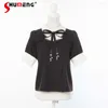 Women's Blouses Sweet Lolita Short Sleeve Shirt 2024 Summer Japanese Style Cute Bow Rose Lace-up Top Hollow Ribbon Female