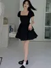 Casual Dresses Black Mini Women Sweet Ball Gown Simple Girlish Ruffles Design Streetwear Summer Puff Sleeve Fashion Korean Style