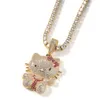 Cartoon Style Diamond Inlaid Cute Trendy Cool Pink Bow Cat Pendant Necklace Women's Accessory