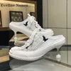 Dress Shoes Air Mesh Hollow Slingback Pumps Round Toe Strange Style Cross Tied Patchwork Women Sneakers Slip On Mixed Colors Casual