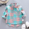 T-shirts Spring Autumn Kids Casual Shirts Toddler Boys Shirts for Girls Plaid Shirts Kids Long Sleeve Cotton Shirts Girls Red Blouse