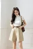 Корейский ремень чистые хлопковые шорты женщин с высокой талией шириной костюмы A-Line Office Lady Solid Loak Casual Short Banns Summer 240420