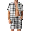 Suits-survêtement masculins Vintage Plaid Men Sets Black Blanc Shorts décontractés Short Set Summer Summer Graphic Suit Short-Sheeve Surdimension