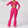 Women's Tracksuits 2-piece womens sports suit flared pants long sleeved shirt quick drying yoga suit gym yq240422