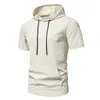 Men's T Shirts Jacquard Small Checkerboard Collar Lace-up Casual Hooded Short-sleeved T-shirt Summer Fashion