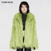 Dames bont punk rave eenvoudige imitatie jas wolachtige stof houdt warme faux fluorescerende groene en zwarte kleuren kleding