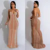 Through Fashion Womens Wear Pure Color Mesh Drilling Sling Maxi Dress