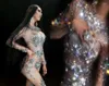 STAGE WEARD Birthday Sexy Silver Crystal Jumpsuit Female Singer Dancer Glass Stones Stretch Bodysuit Costum outfit Party Performance
