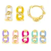Brincos de argola 7 cores pastel esmalte de néon dourado pavor cz aberto jóias de mulheres em forma de ligação cubana em forma de link