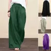 Women's Pants Capris New Vintage Linen Elastic Waist Wide Leg Pants Womens Long Pants Summer Solid Color Casual Loose Pants Womens Bohemian Dress Y240422