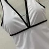 Kvinnors badkläder Summer Kontrasterande färggränsen Deep V-Neck One-Piece Swimsuit