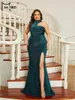 Robes de taille plus missord Elegant Party for Women 2024 Halter Necy Glitter Green Evening Prom Robe