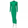 Sukienki zwyczajne wyściełane na ramię długie rękaw Bodycon Green Party Club Maxi sukienka wiosenna jesień kobiety eleganckie ubrania