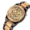 Montre Wooden Mechanical Watch Men Automatic Steampunk Watch Mens Mens Skeleton Montre Bronze Transparent vintage Sport Wristwatch Mâle