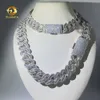 Zuanfa New Arrival 18mm 22mm Moon Shape Baguette Moissanite Cuban Link Chain Ice Out Sterling Silver Miami Chain Necklace