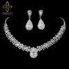 Halsband Treazy Sparkling Rhinestone Crystal Teardrop Design Wedding Bridal Jewelry Set Silver Plated Women Choker Halsband örhängen