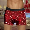 Underpants Mens Boxers Valentines Day Youth Trendy Letter Print Boxershorts Low Waist High Stretchy Panties Calzoncillos Slips Hombre