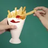 Nowy 2024 Plastikowy kubek Seld Stand 2 w 1 francuskie frytki szelf uchwyt Sos Sos Chips Soszań stożka dip kubek stołowy dwa filiżanki piesek Kitchen 2 in.