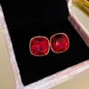 Stud Earrings Simple Square Red Crystal Women Party Lovely Brincos Gifts