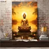 Zimmerdekor Golden Buddha Statue am Sonnenuntergang Poster Print Leinwand Malerei Moderne Home Dekoration Wandkunst Landschaft Bilder ungerahmt