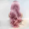 고품질 패션 가발 머리 온라인 상점 새로운 스타일 레이스 합성 섬유 긴 곱슬 머리 핑크 핑크 여성을위한