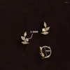 Stud Earrings CANNER S925 Sterling Silver Gold-Plated Hoop Gentle Leaf Zircon For Women Wedding Party Fine Jewelry