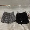 Autumn Black Velvet Shorts Women Sequined Shiny Cortile Short Pants Clubwear Shorts Pants High Street 240420