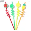 Drinking Straws 4Pcs Cartoon Lime Pineapple Watermelon Plastic Spiral Children Use Birthday Party Bar Club Juice Wine Cup