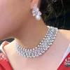 Colliers CWWZIRCONS BLANC CUBIQUE ZIRCONIA GRANDE Collier de perle de cou luxe et boucles d'oreilles Bijoux Bijoux Bridal Party pour femmes T735