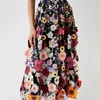 Party Dresses Multi 3D Floral Midi Prom Gowns A Line Black Blossom Wildflower Wide Straps Cami Length Bloom Boho Vacation Evening Dress