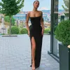 2024 Summer New Women's Slim Fit Off Back Sexy Split Dress com One Line Neck F42223