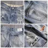 Mens Denim Shorts With Holes Washed Korean Style Straight Quarter Patch Casual Jeans 240420
