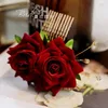 Hair Clips Flannel Vintage Red Rose Bridal Headdress Flower Comb Dress Toast Clothing Accessories