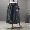 Skirts Ethnic Style Retro Print Little Girl Denim Skirt Female Patch Elastic Waist