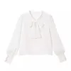 Women's Blouses Japanse forensen dame eenvoudige gulle werk tops zwart-witte vaste kleur streamer lange mouw chiffon v-neck shirt vrouwen