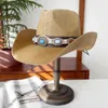 Basker retro utomhus bergsbestigning cowboy hatt med stora brims för män och kvinnor västra ridning ridande solskydd halm s