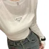 Dames O-neck driehoek Logo Appliqued Long Sleeve Cotton T-shirts Designer Tees SMLXL