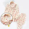 Mode 2pcs en forme de coeur imprimé Turnit Down Collar Longsleeve Pantalons Ladies House Hold Wear Pyjamas Loose Set 240410