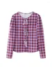 Women's Blouses Aonibeier Plaid Print Women Casual Blouse 2024 Summer Long Puff Sleeve Bow Patchwork Buttons Vrouwelijk Top Shirt Y2K