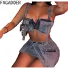 Abiti da lavoro Fagadoer Sexy Denim Tank Taske Mini gonne Due pezzi set da donna con cerniera senza manico