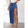 Denim High Slit For Women's Spring/Summer 2024 New Washed Solid Color Mid Length Skirt