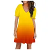 Casual Dresses Women's Summer Fashion Gradient Color V-Neck Petal Sleeve Kort fickklänning Elegant och Pretty Stor