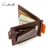 Clips CONTACT'S Cow Leather Money Clip Men Card Wallet Thin Money Clamp for 10 Cards Male Bifold Credit Card Case with Zip Coin Pocket