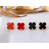 Designer Charm High Version Van Medium Four Leaf Grass Earrings Female Gold Thicked Plating 18K Rose Natural Black Agate Red Chalcedony