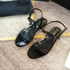 CASSANDRA Patent Leather Flat Sandals With Gold Lettering Logo summer thong sandal flip-flops Rubber Sole With Web Strap Women Slippers